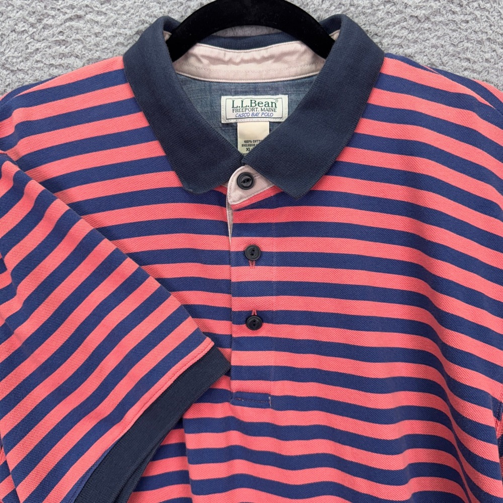 VTG LL Bean Polo Shirt Men XL Tall Navy Pink Casco Bay Striped Cotton 90s Preppy